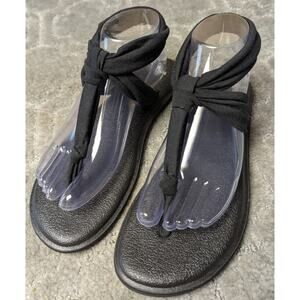 Sanuk Comfort Sling Yoga Sandals WOMENS 8 black wrap flats stretch casual shoes